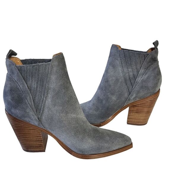 Marc Fisher Gray Suede Pointed Toe Western Block Heel Ankle Boot Size 8.5 - Picture 9 of 16